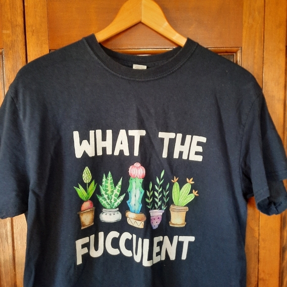 "What The Fucculent" Humor Succulent Cactus 100% Cotton Navy Blue T-shirt - Picture 2 of 8